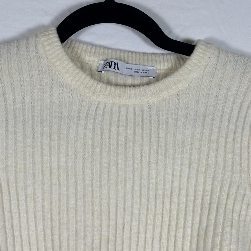 Zara Crop Top Ribbed Knit Wool Cream- S